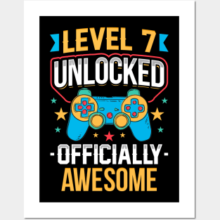 Level 7 Unlocked Officially Awesome 7th Birthday Posters and Art